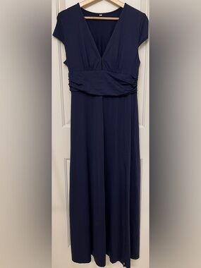 Deep Navy V-Neck Cap Sleeve Maxi Dress